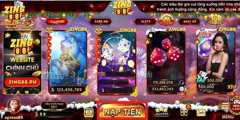 Chọn tính năng Nạp tiền