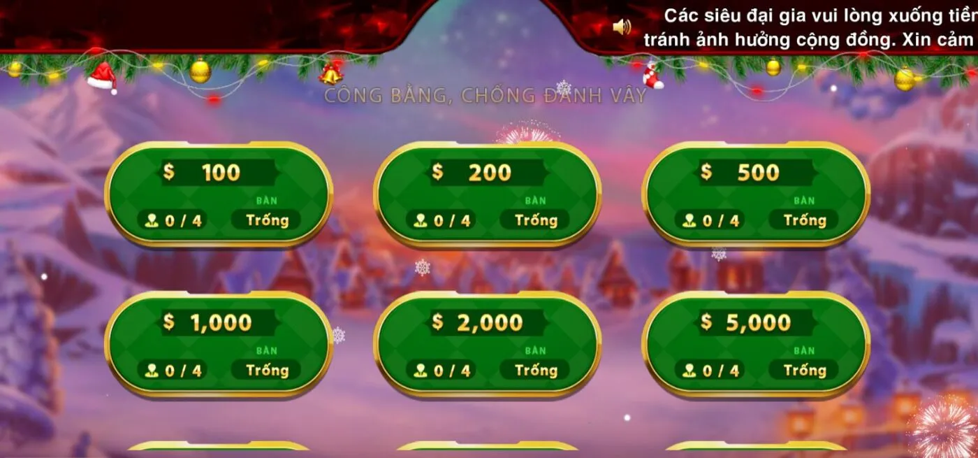Giao diện game tiến lên miền Nam tại ZING88